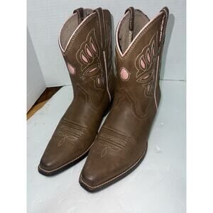 Ariat Kids Cowgirl Boots Brown/Pink Glitter Underlay Child Sz 4.5